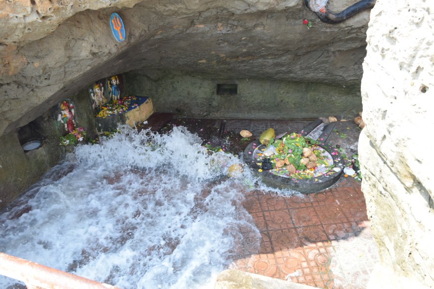 Sea waves reach the Shiv lingas during high tide