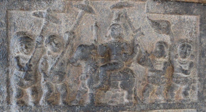 A panel on column showin Shiva in his marriage procession