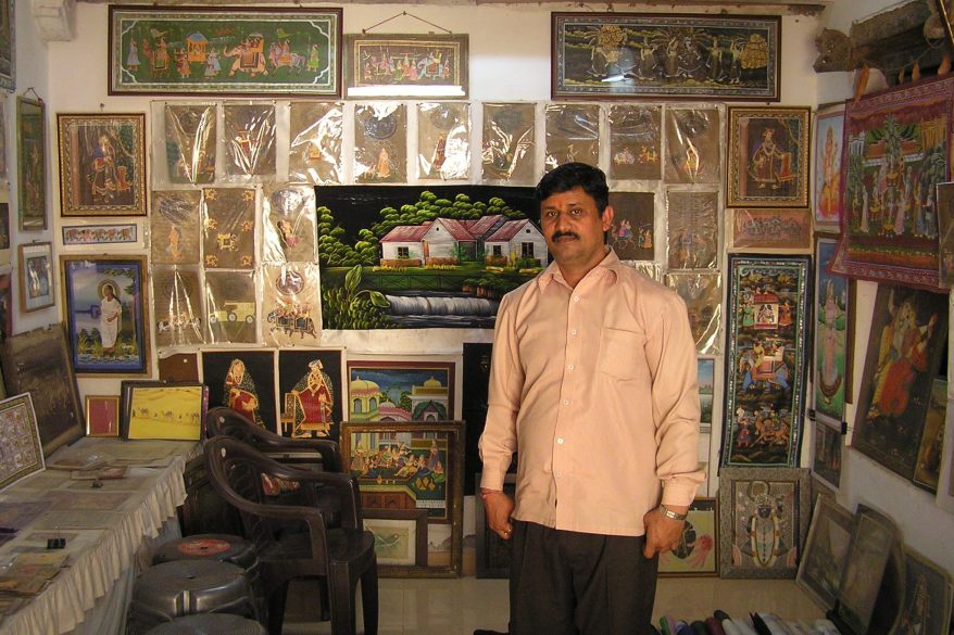 Miniature artist Kanu Swami and his shop
