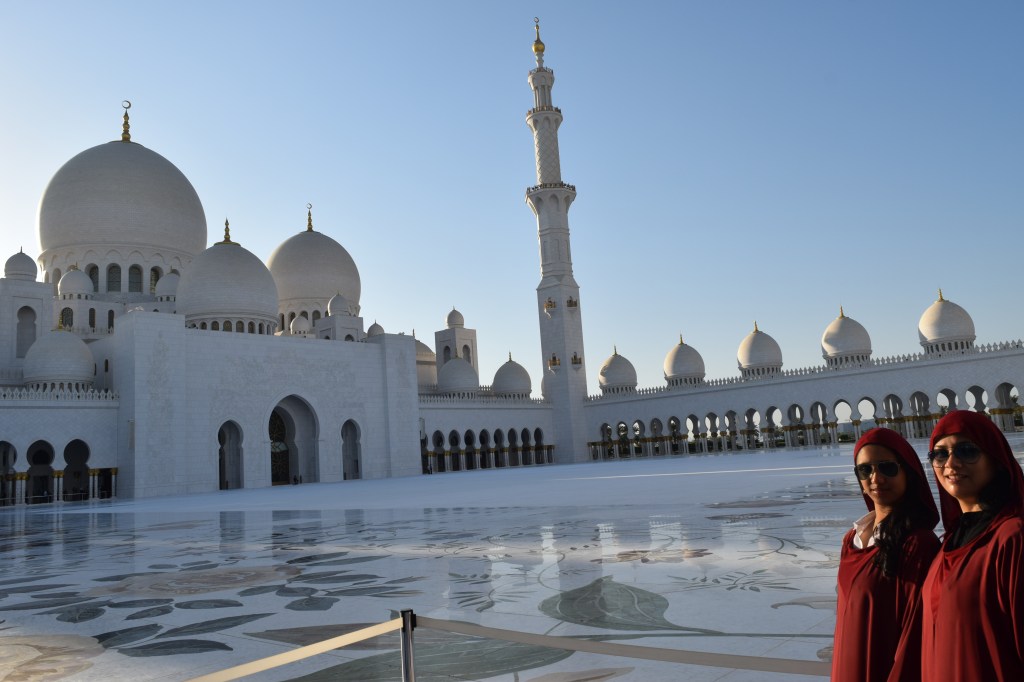 Dressed in abaya at grand mosque at Abu Dhabi