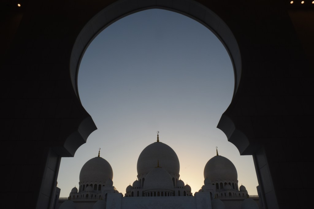 Silhoutte of Grand Mosque as the sun sets